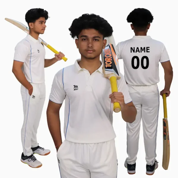 White cricket Uniform with Personalized Name Print